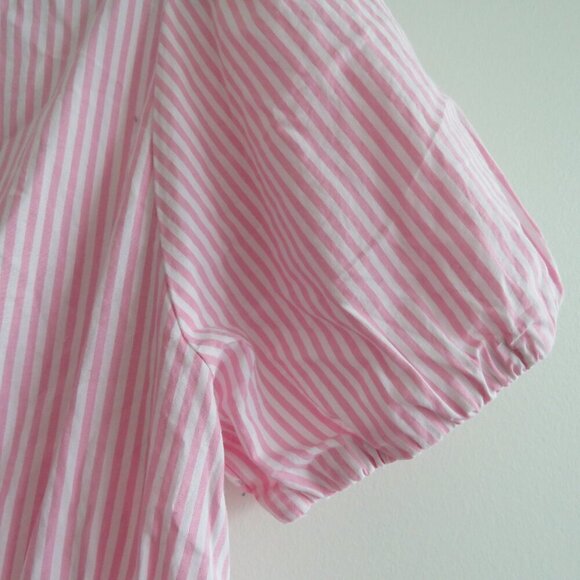 J. CREW Collared Puff Sleeve Mini Shirt Dress Striped Cotton Pink White Preppy - Picture 14 of 16